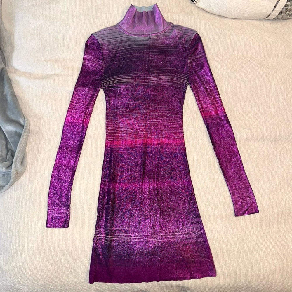 New Missoni Mini Long Sleeve Dress Metallic Purple Fall Knit Revolve Rare - Picture 2 of 10
